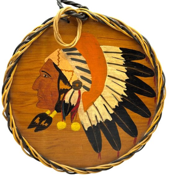 VTG Wall Art Native American Profile Headdress Bow Dwight Indian School Signed - Picture 6 of 10